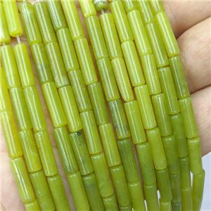 Lemon Jade Tube Beads Green, approx 4x13mm