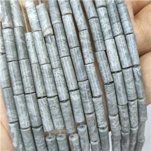 Gray Map Jasper Tube Beads, approx 4x13mm