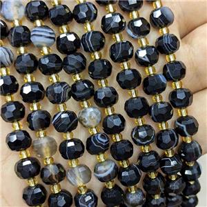 Natural Stripe Agate Beads Faceted Rondelle Black Dye, approx 6-8mm