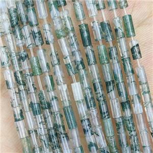 Natural Green Moss Agate Tube Beads, approx 2x4mm