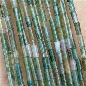 Natural Indian Agate Tube Beads Green, approx 2x4mm