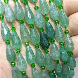 Natural Green Strawberry Quartz Beads Faceted Teardrop, approx 8-16mm