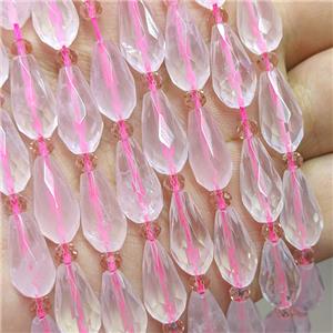 Natural Pink Rose Quartz Beads Faceted Teardrop, approx 8-16mm