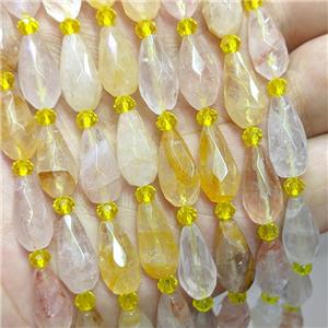 Natural Yellow Hematoid Quartz Beads Faceted Teardrop, approx 8-16mm