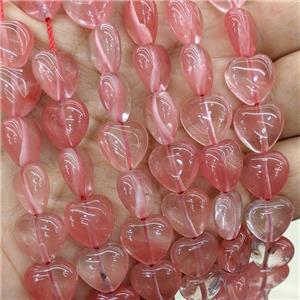 Pink Synthetic Quartz Heart Beads, approx 12mm