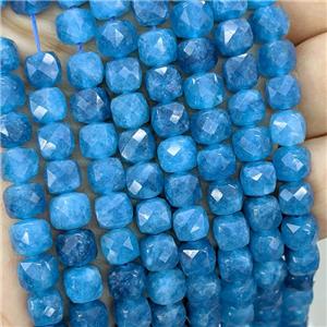 Blue Jade Beads Dye Faceted Cube, approx 7-8mm