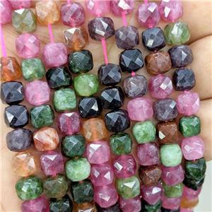 Jade Beads Dye Faceted Cube Mixed Color, approx 7-8mm