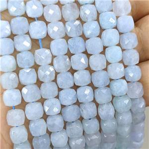 Lt.blue Jade Beads Dye Faceted Cube, approx 7-8mm