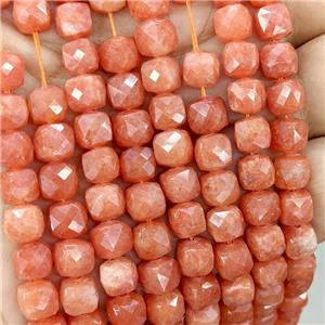 Orange Jade Beads Dye Faceted Cube, approx 7-8mm