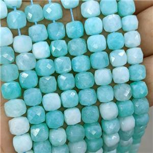 Jade Beads Dye Faceted Cube Teal, approx 7-8mm