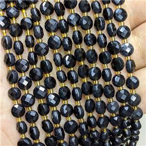 Natural Black Obsidian Beads Faceted Coin, approx 6mm