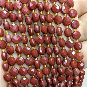 Natural Red Jasper Beads Faceted Coin, approx 6mm