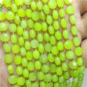 Olive Jade Beads Dye Faceted Coin, approx 6mm