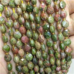 Natural Unakite Beads Green Faceted Coin, approx 6mm