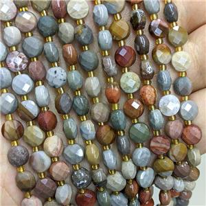 Natural Wood Petrified Jasper Beads Faceted Coin, approx 6mm