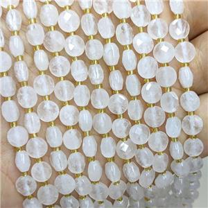 White Jade Beads Faceted Coin, approx 6mm