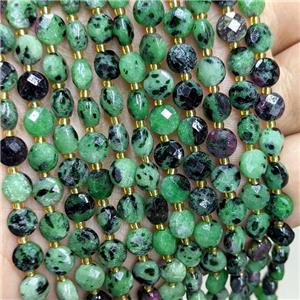 Natural Green Zoisite Beads Faceted Coin, approx 6mm