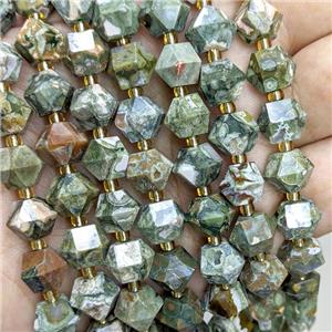 Natural Green Rhyolite Beads Cut Bicone, approx 8-10mm