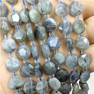 Natural Labradorite Beads Faceted Coin, approx 10mm