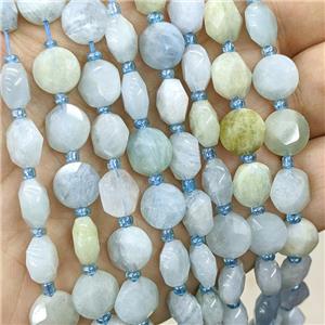 Natural Aquamarine Beads Blue Faceted Coin, approx 10mm