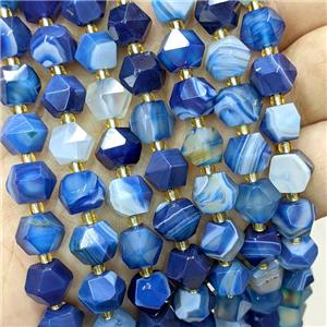 Blue Stripe Agate Beads Dye Band Cut Bicone, approx 8-10mm