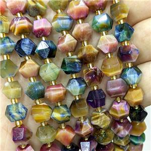 Tiger Eye Stone Beads Multicolor Cut Bicone, approx 8-10mm