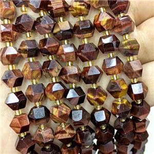 Tiger Eye Stone Beads Red Cut Bicone, approx 8-10mm