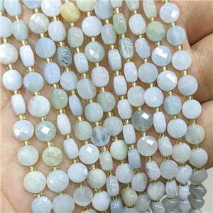 Natural Aquamarine Beads Faceted Coin Flat Round Blue, approx 6mm