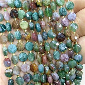 Natural Indian Agate Beads Multicolor Faceted Coin, approx 6mm