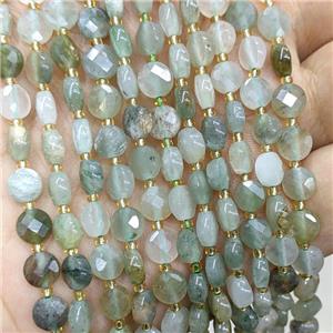 Green Chlorite Quartz Beads Faceted Coin, approx 6mm