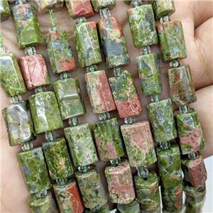 Natural Unakite Tube Beads Green, approx 7-14mm