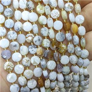 Natural White Moss Opal Beads Faceted Coin, approx 6mm