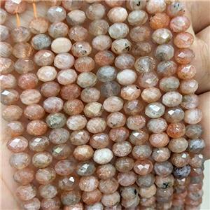 Natural Golden Spot Sunstone Beads Orange Faceted Rondelle B-Grade, approx 6mm