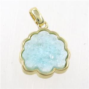 aqua druzy quartz pendant, strawberry, gold plated, approx 15mm