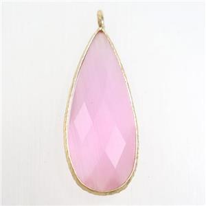 pink crystal glass pendant, teardrop, gold plated, approx 15-33mm