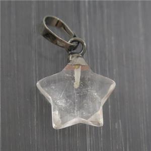 Clear Quartz star pendant, black plated, approx 12mm dia