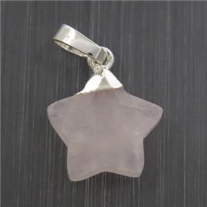 Rose Quartz star pendant, silver plated, approx 12mm dia