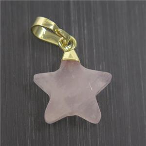 Rose Quartz star pendant, gold plated, approx 12mm dia