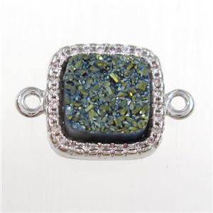 green druzy quartz square connector pave zircon, platinum plated, approx 12x12mm