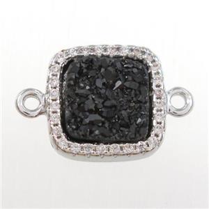 black druzy quartz square connector pave zircon, platinum plated, approx 12x12mm