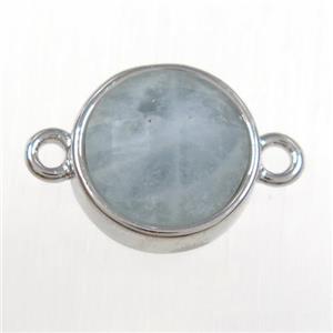 lt.blue Aquamarine circle connector, platinum plated, approx 10mm dia