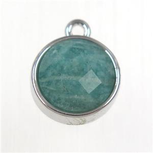 green Amazonite circle pendant, platinum plated, approx 10mm dia