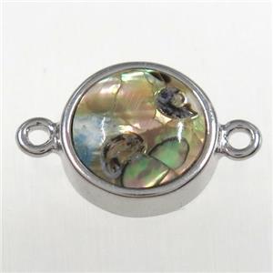 Paua Abalone shell connector, platinum plated, approx 12mm dia