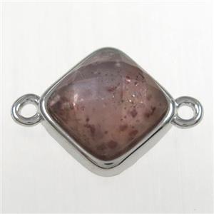 Strawberry Quartz connector, platinum plated, approx 10x10mm