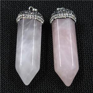 rose quartz pendants paved rhinestone, bullet, approx 15-50mm