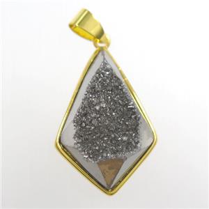 silver Druzy Agate teardrop pendant, approx 16-25mm