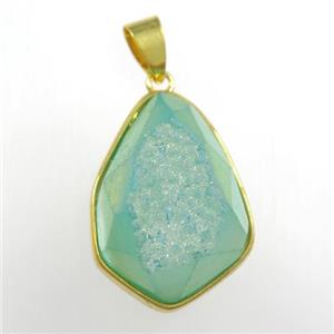 peacock green Druzy Agate teardrop pendant, approx 16-23mm