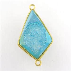 peacock blue Druzy Agate teardrop connector, approx 16-25mm