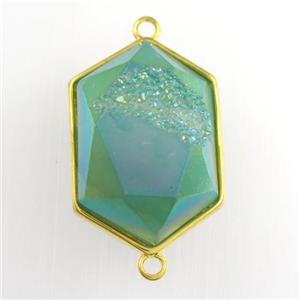 peacock green Druzy Agate polygon connector, approx 15-23mm