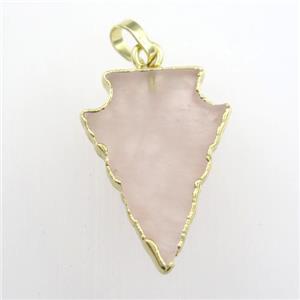 Rose Quartz pendant, arrowhead, gold plated, approx 18-30mm